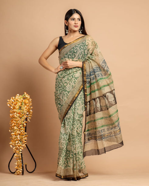 Bagru Print Kota Doria Saree (KDS01)